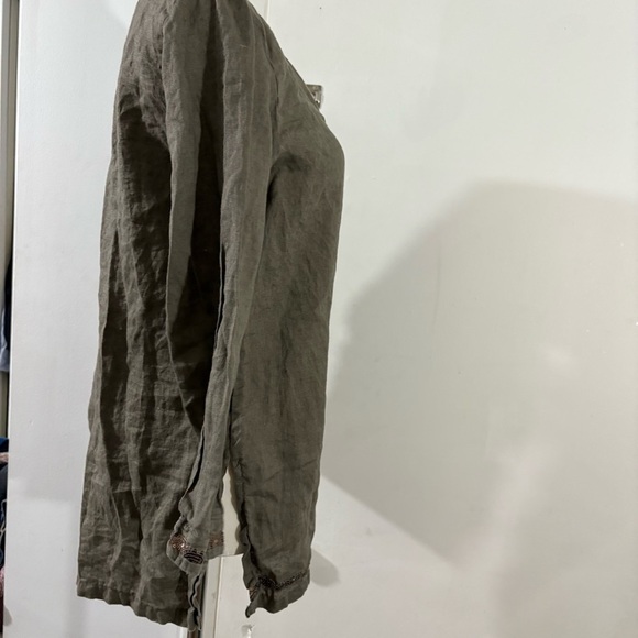 Lulu-B 100% Linen Womens S Blouse Brown Resort Travel Coverup Embellished Sequin - Picture 3 of 14